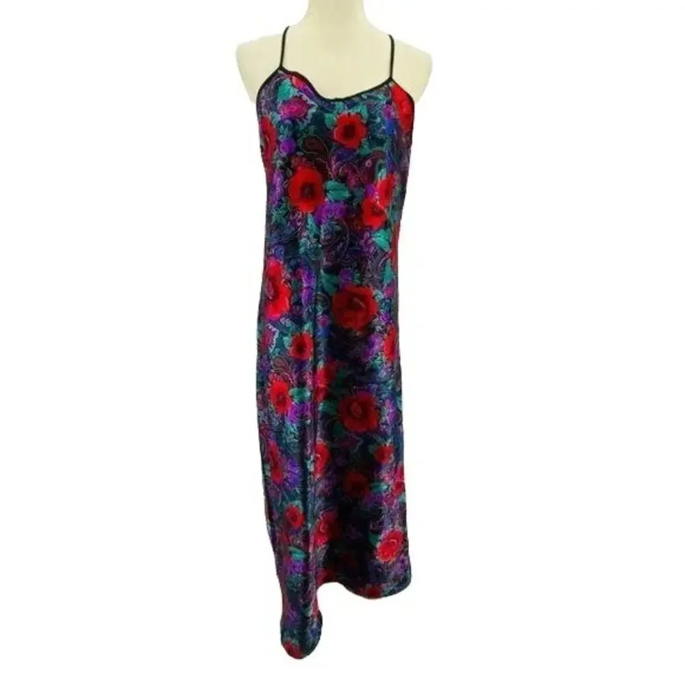 Vintage Delicates Nightgown Long Sleep Dress Medium Rich Floral - Picture 1 of 7